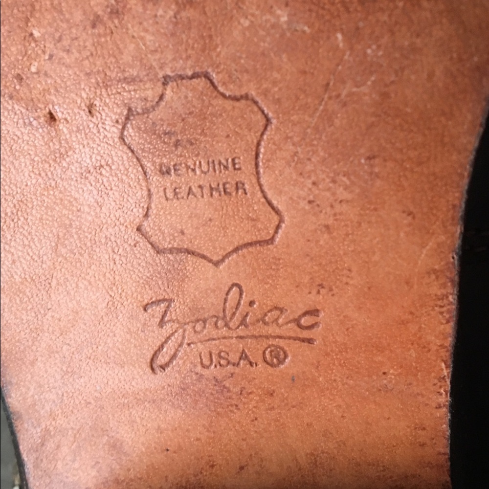 Rare ZODIAC Boots Vintage Moto Brown Leather Silver Gold Floral Feather Size 7.5 - Picture 8 of 11